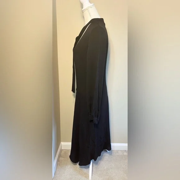 Theory 2 Black Tie Neck Drape Dress Long Sleeve Asymmetrical Hem 100% Silk - Picture 6 of 11